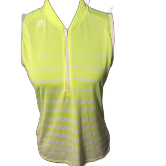 Adidas Small S NEON yellow striped sleeveless top tank partial zip Golf active - Picture 1 of 4